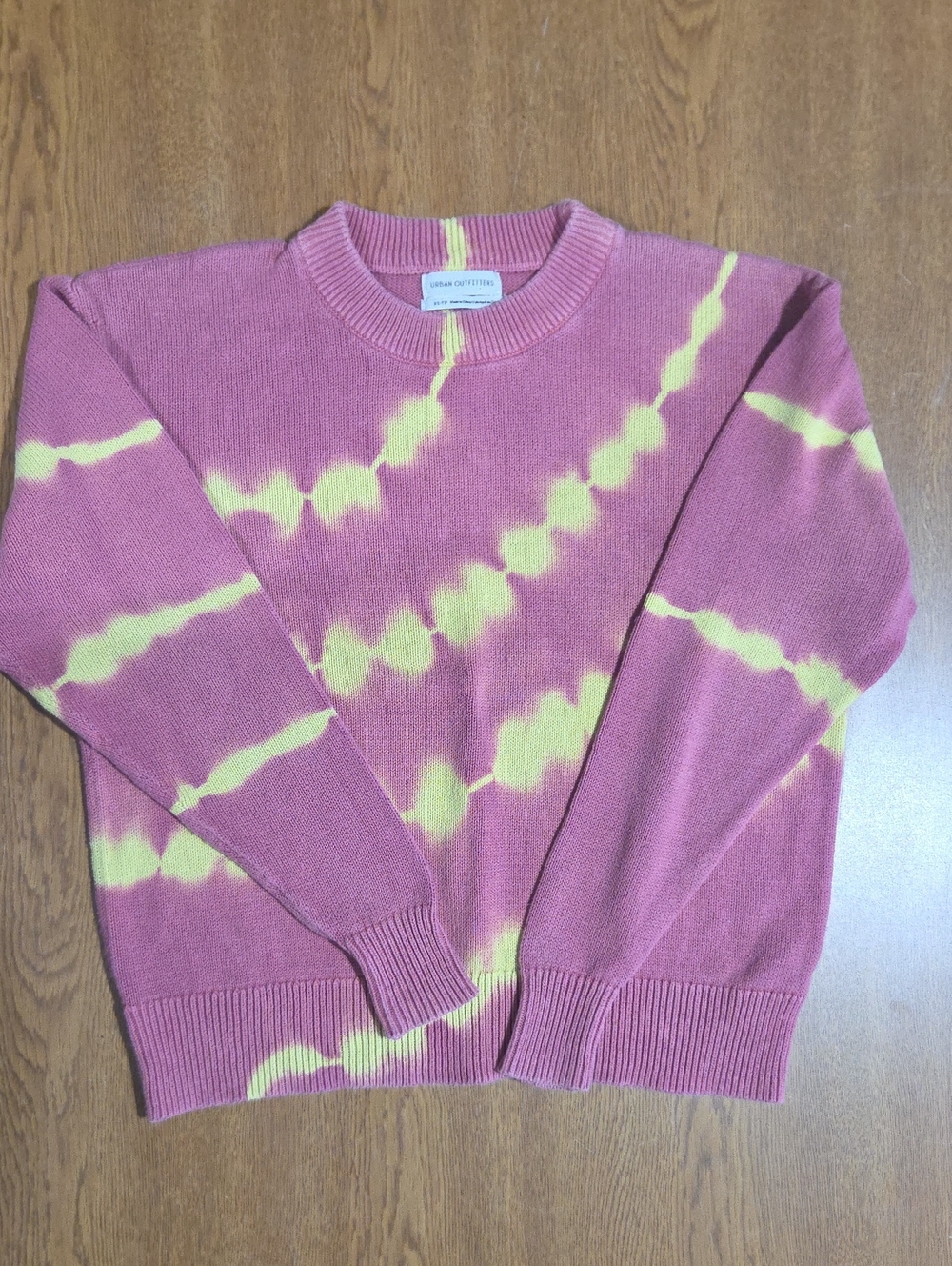 Urban Outfitters Pink and Yellow Tie-Dye Crewneck Sweater